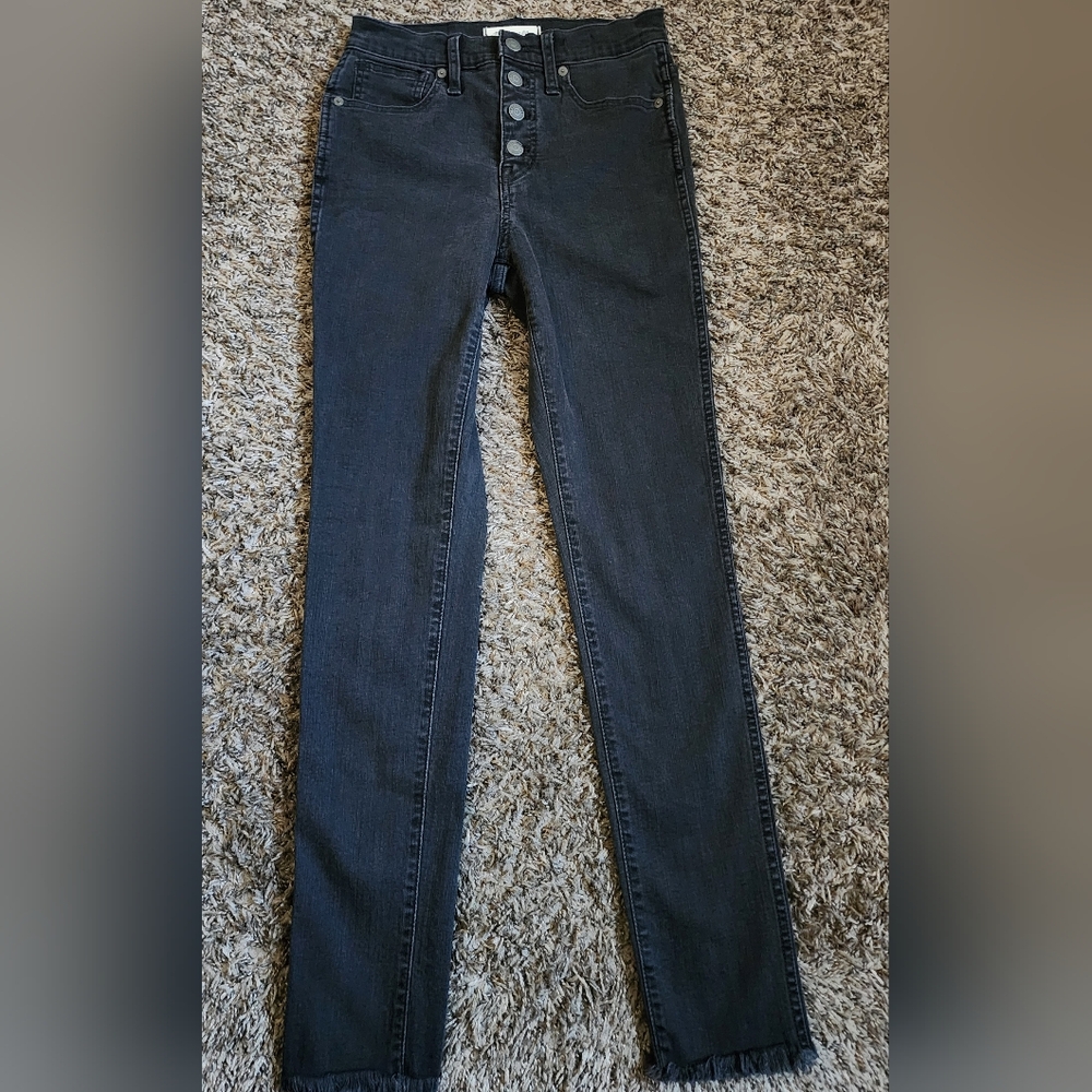 Madewell 10" High Rise Skinny Raw Hem Button Fly Cotton Black Pants 26